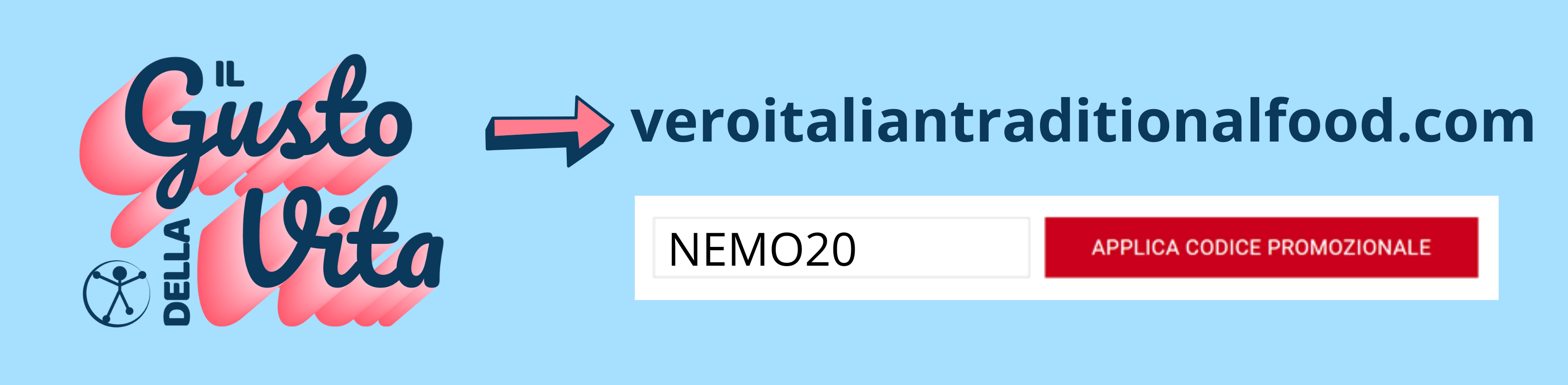 campagna il gusto della vita vero italian food centro clinico nemo stoconnemo solidale cibo alimentazione disfagia sla sma distrofie sostieni CODICE SCONTO DISCOUNT CODE #03