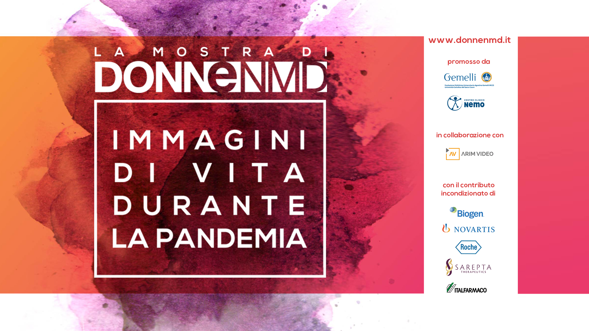 donnenmd mostra pandemia gemelli roma Centro Clinico NeMO stoconnemo aria video biogeno Novartis roche sarepta italfarmaco locandina